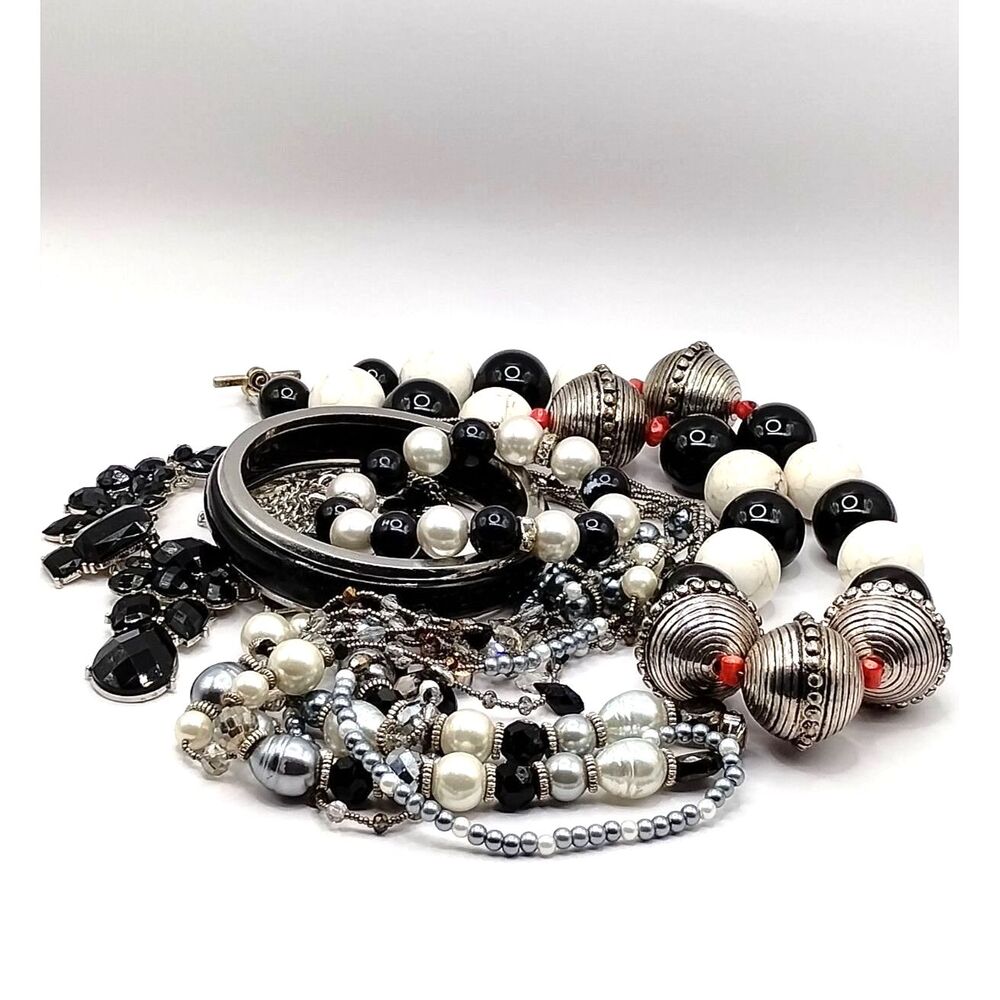 Vintage Mixed Medium Glass and Metal Beads Necklaces, Bracelets 5 pieces